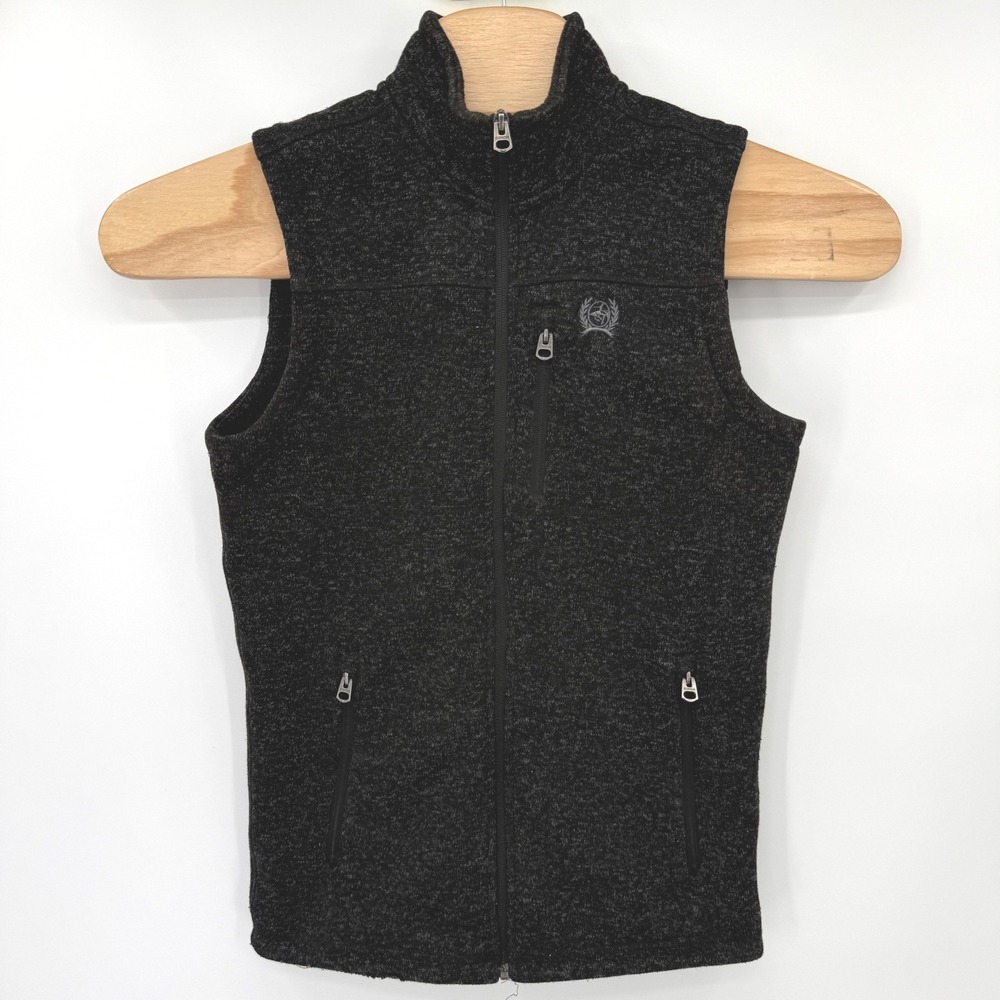 Cinch Vest Men XS Black Gray Sweater Knit Full Zip Embroidered Logo Heather